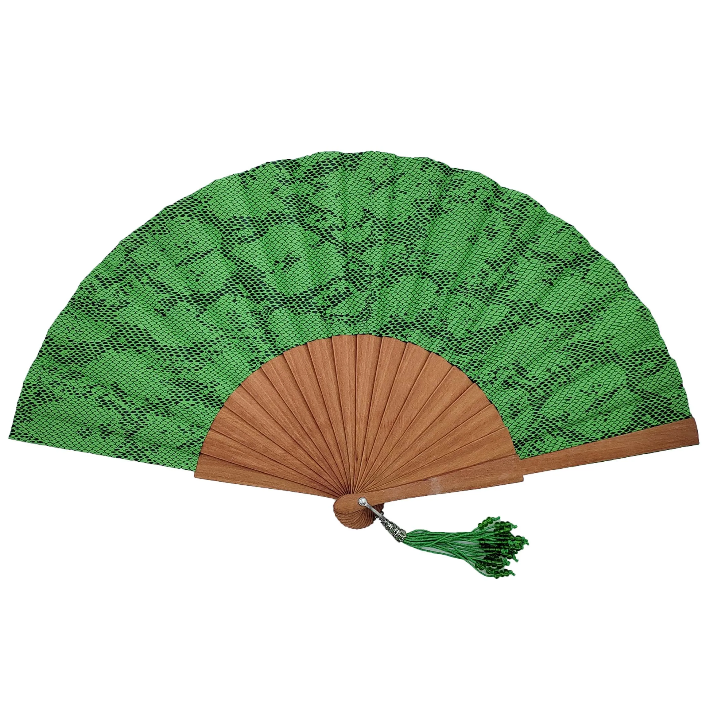 Promotion Custom High Quality Lizard Fabric+Wooden/ Plastic/Bamboo Custom Hand Fan