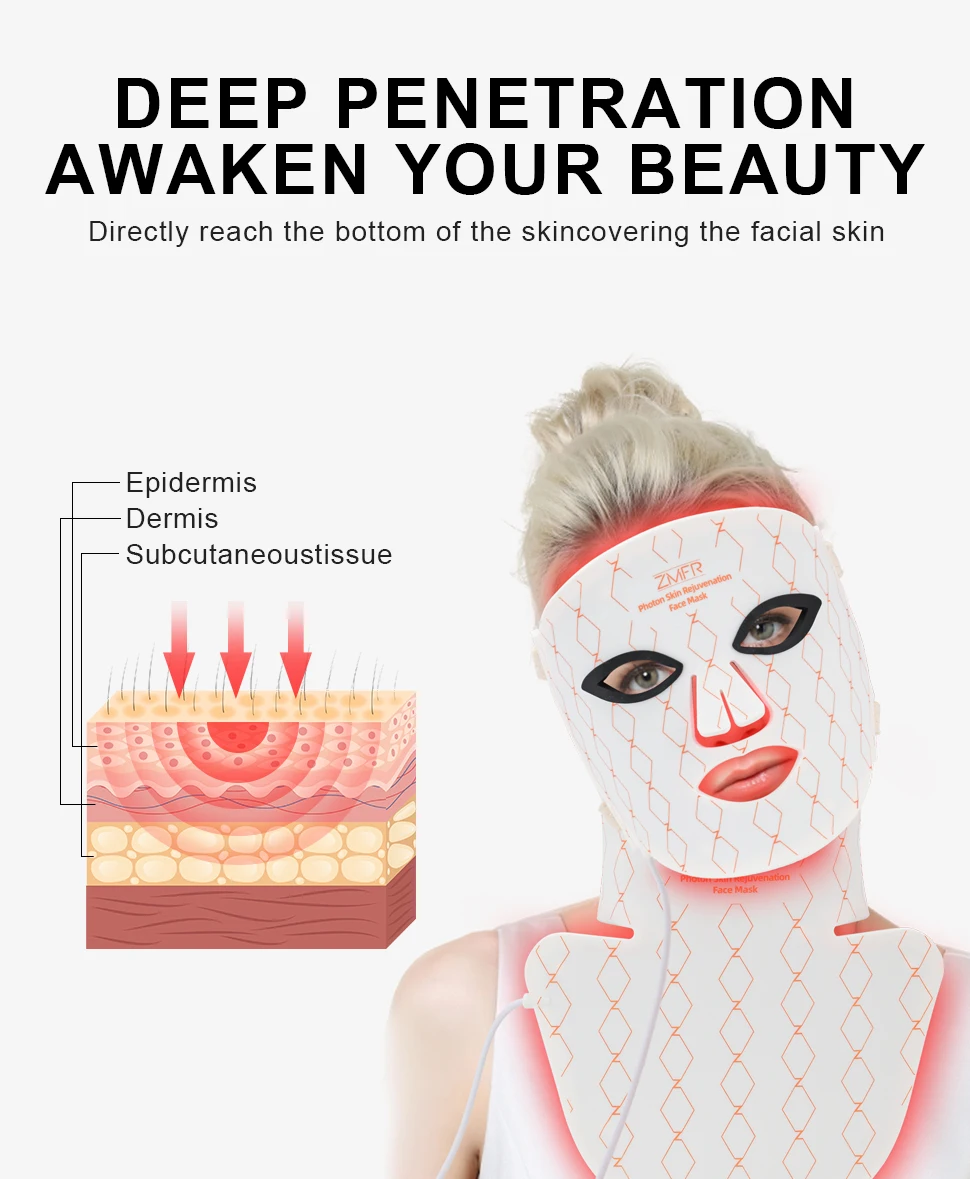 Silicon Soft Bendable Silicone Skin Care LED Facial Mask With Neck Chest Treatment Beauty Home Use