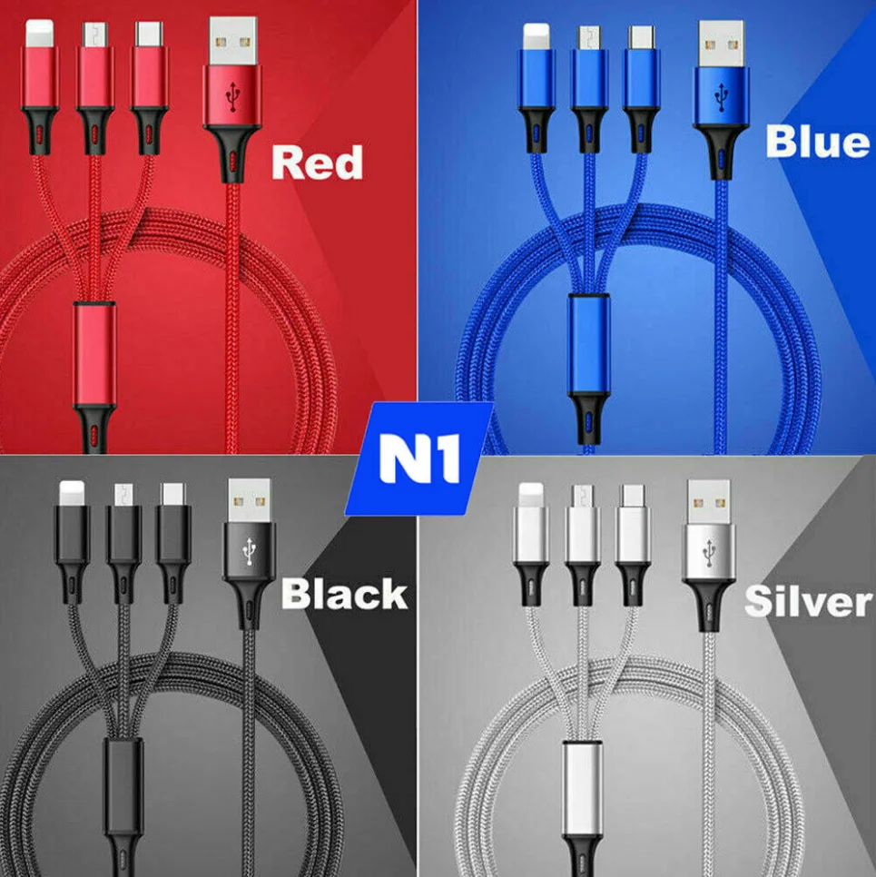  USB-кабель 3 в 1 с нейлоновой оплеткой для