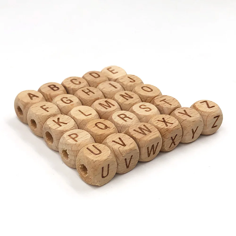 Creative10mm12 мм Буковый английский 26 букв комбайн слова Квадратные бусины лазерная гравировка DIY деревянные аксессуары