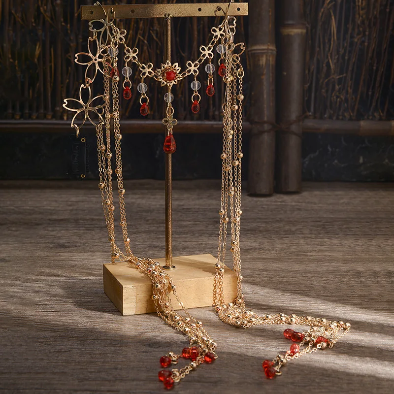 Wholesale Customised Shiny Head Chain Long Tassel Hair Band Water Drop Crystal Retro Hairpin