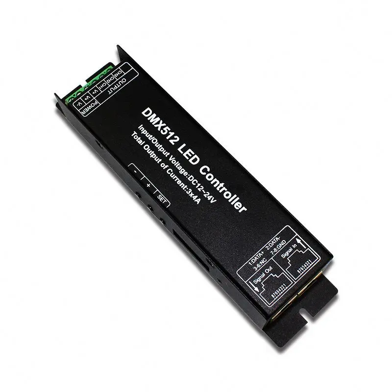 12 В 192 Вт цифровой дисплей RGB контроллер RJ45 3-канальный 3CH DMX512 DMX декодер
