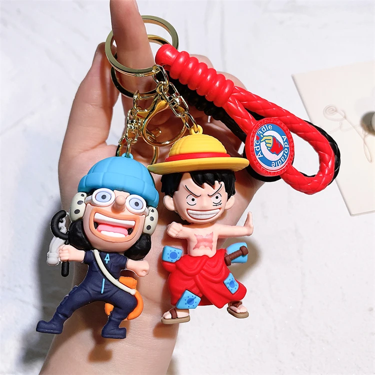 Wholesale 3d Japan Anime one Character piece Keychain Rubber Cartoon Pendant gift Luffy Key chains Pvc Keychains