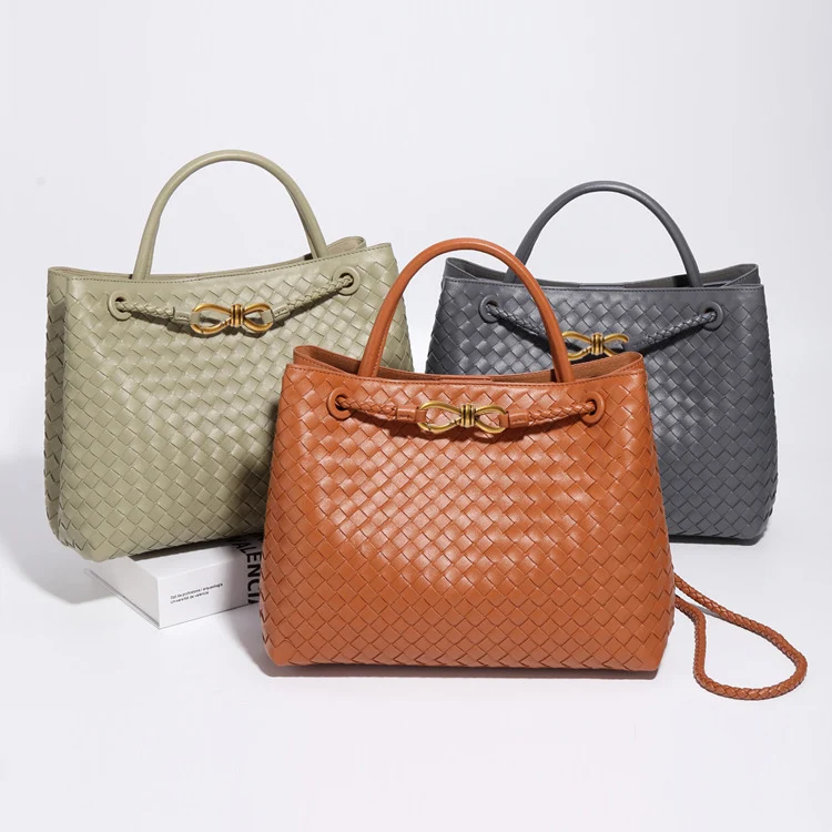 Custom wholesale 2024 new vintage luxury large capacity Tote hand bags women woven PU Leather handbags for ladies