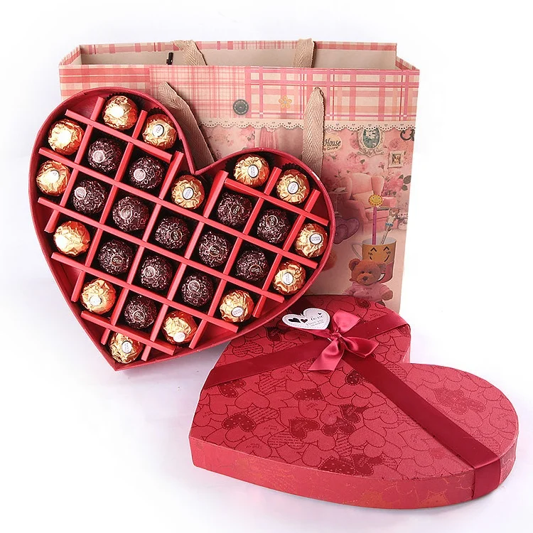 Empty Chocolate Box Red Heart Shape Custom Design Gift oxes Black Gold Double Drawer Christmas Chocolate Packing