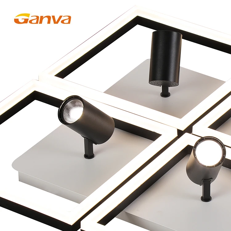 Modern Indoor Decorative Surface Mounted Remote Control Dimmable Four Spotlight Square Acrylic Frame LED Ceiling Light