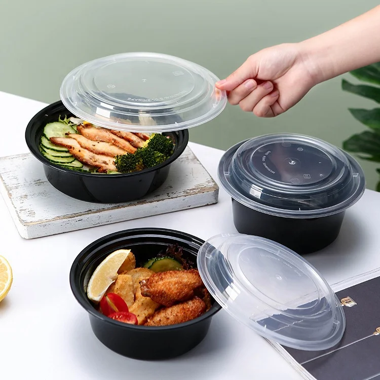 American Style Round Bento Lunch Box Microwave Food Container With Lid Plastic Food Container for fast food fruit noodle