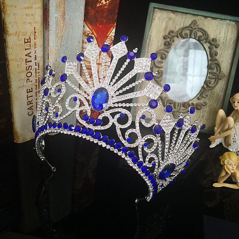 Custom Baroque Bride Big Pageant Tiara Crown Crystal Rhinestone Wedding Tiara Crown