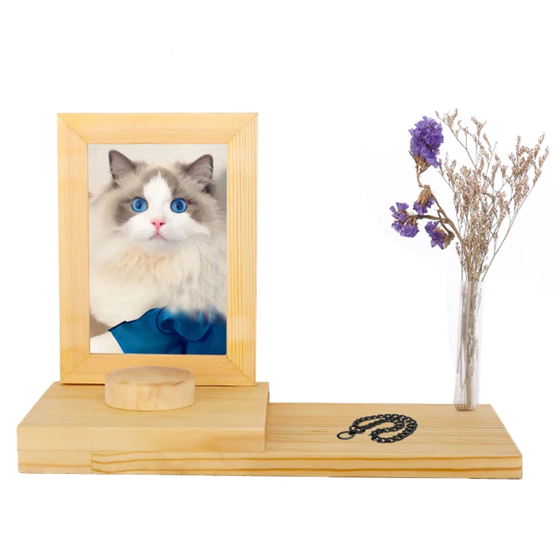 Bunnyhi JNK001 Memorial Pet Cat Supplies Ornaments Wooden Pet Urn Box And Photo Frame Pet Memorial Picture Frame