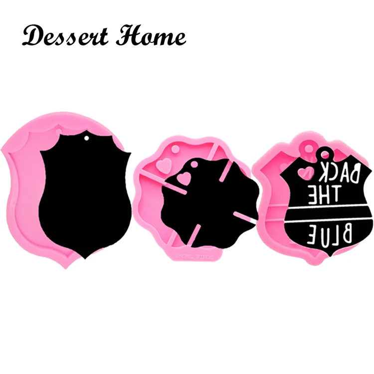 DY0083 Shiny Police Badge Silicone Mold Shield Logo Keychains Pendant Epoxy Resin Fire Sign Mold DIY Handmade Charms Mold