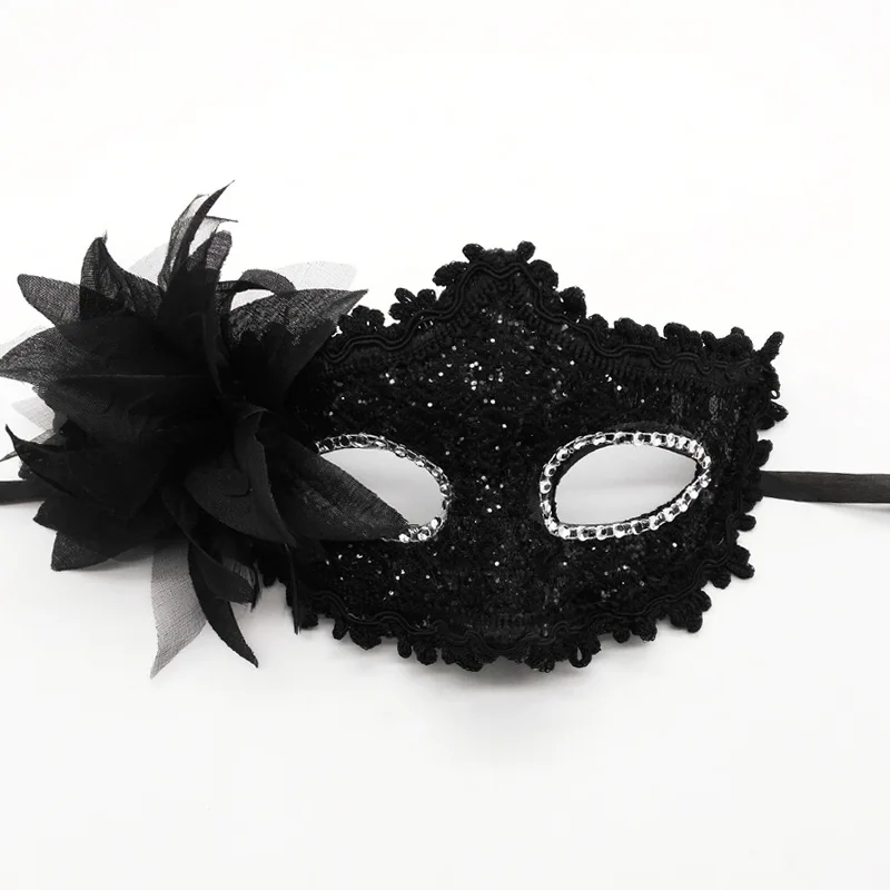 Women Lace Masquerade Mask, Venetian Style Eyemask Halloween Mask for Halloween Carnival Party Black, Large