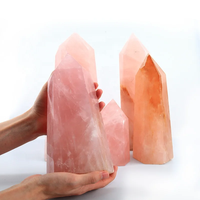 Wholesale Natural large Crystal Obelisk Top Quality Natural Rose Quartz Crystal big Wands Points