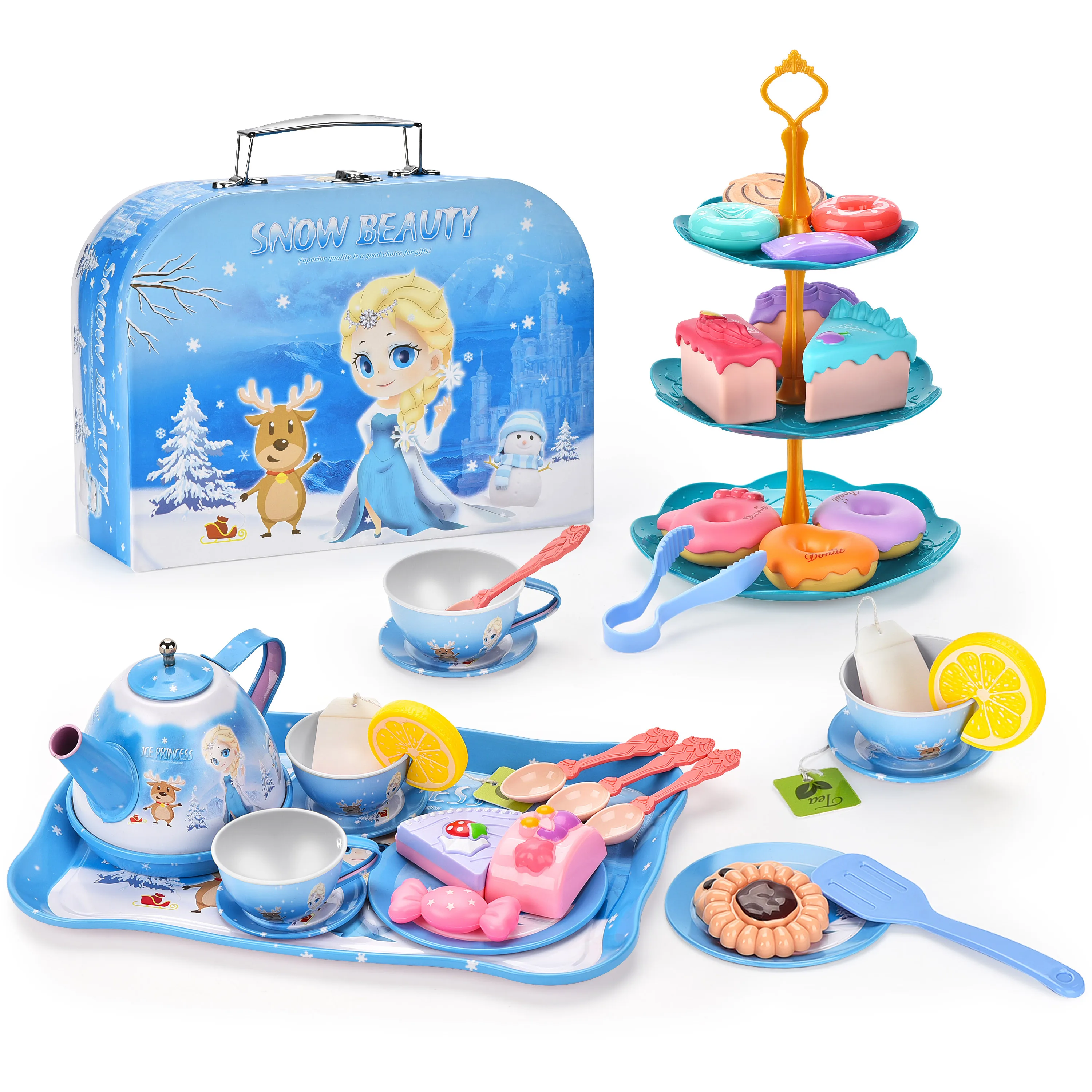 Hot sale afternoon tea set role toy girl gift luxury tea set with GCC