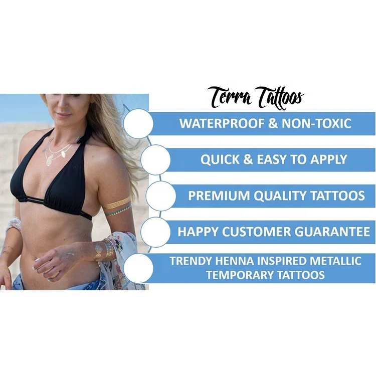 
Hot sale New Stunning Designs Diy Present Waterproof Temporary Henna Metallic Tattoo 