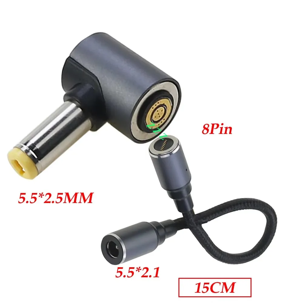 5.5x2.1mm Female to Magnetic 8P + DC Jack Plug Power Adapter Converter for Lenovo Asus Dell Hp Laptop input cable