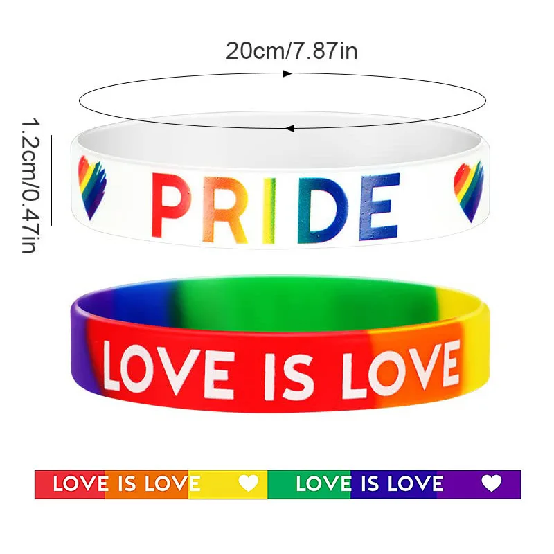 Pride LOVE IS LOVE  Jewelry Engraved Silicone Bracelet Unisex Custom Logo Printed Rainbow Rubber Wrist Band Bracelet