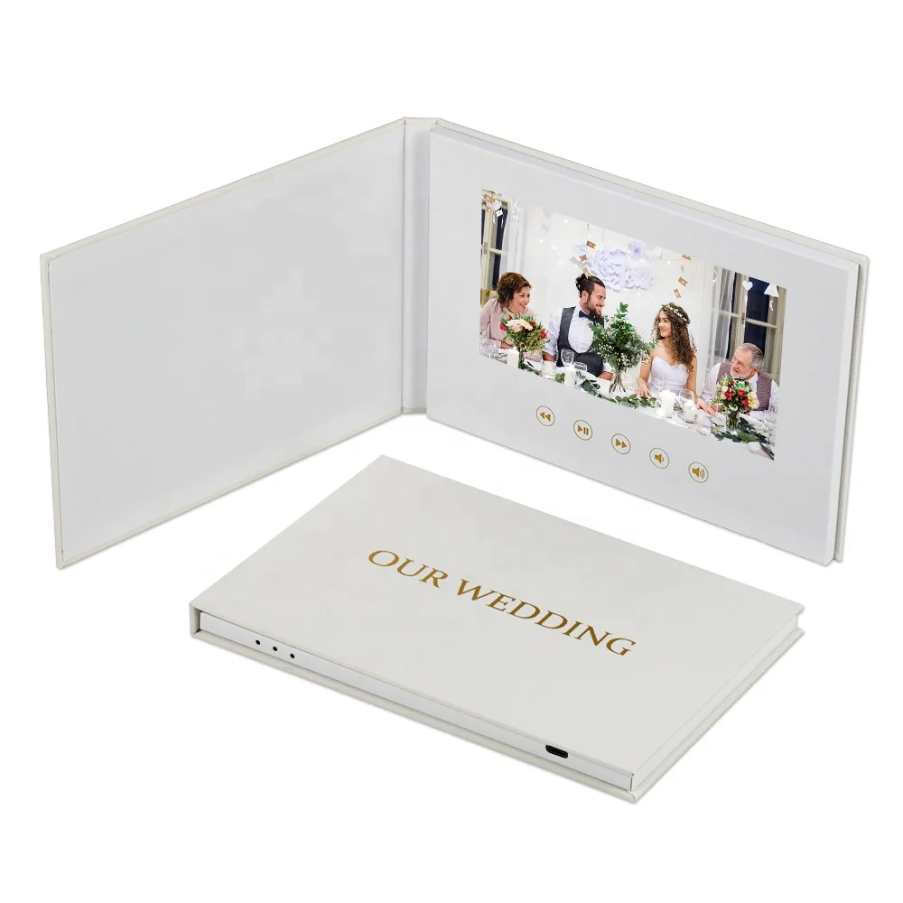 OUR WEDDING GOLD FOIL wedding video book with 7 inch IPS wedding card invitation linen-bound memory video brochure