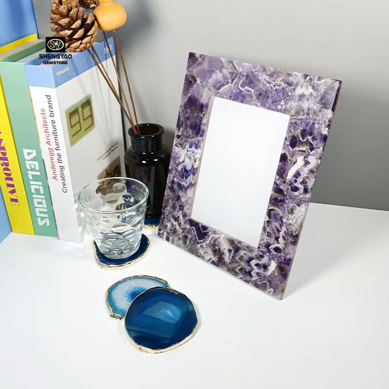 Amethyst Quartz Stone Decorative Photo Frame for Home Decoration Custom Size Photo Frame