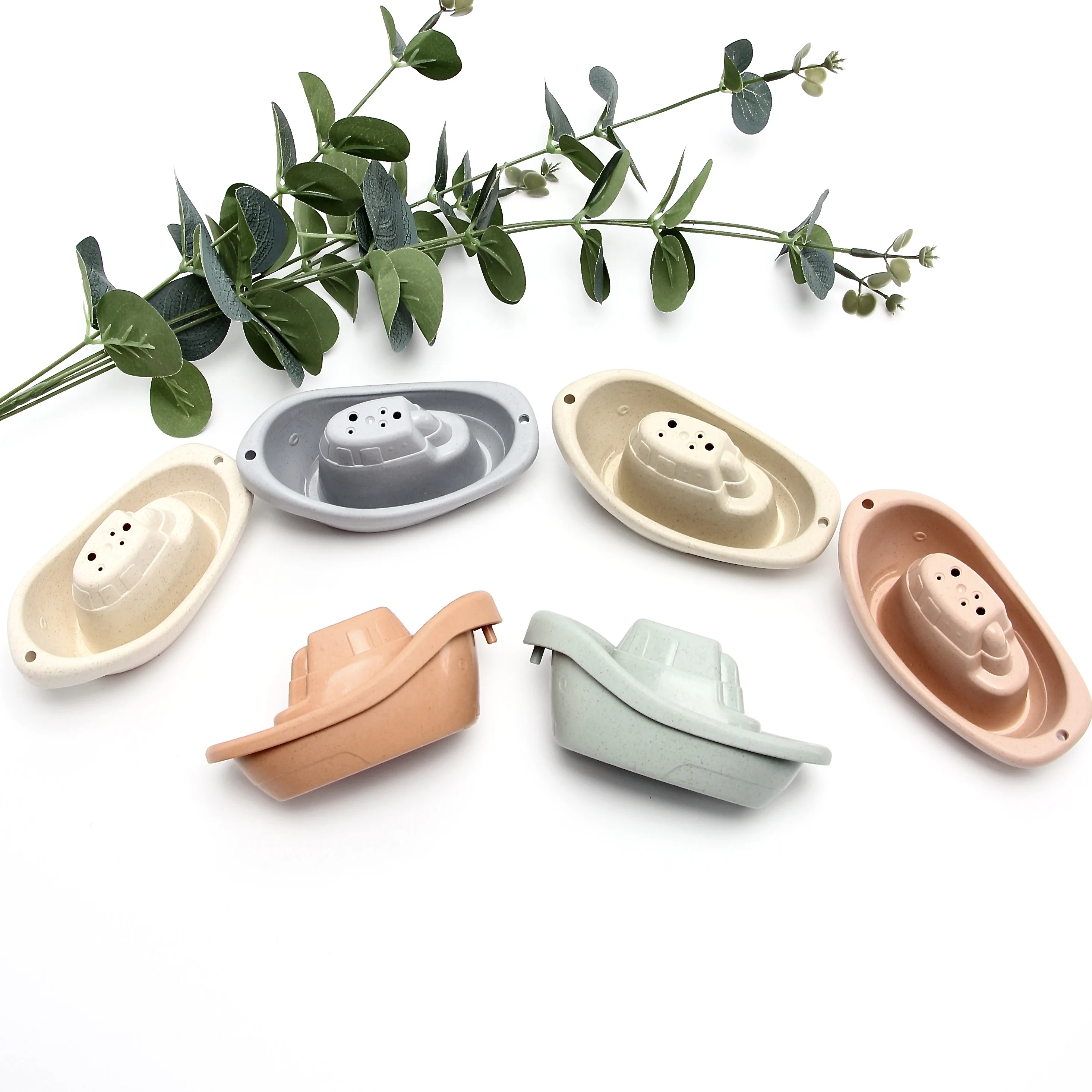 6 Pcs bath toy pp plastic silicone Eco Friendly for kids toy Set Boat Wheat Straw Stacking Cups Tower boat Bath toys silicone