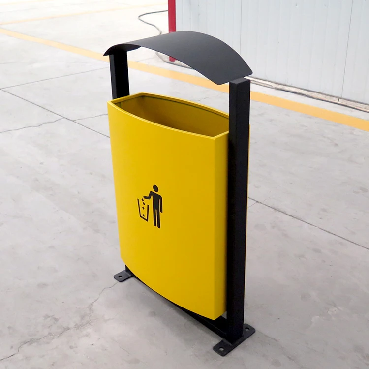 Outdoor street metal rubbish recycling garbage bin Yellow trash waste bin trash cans for sale
