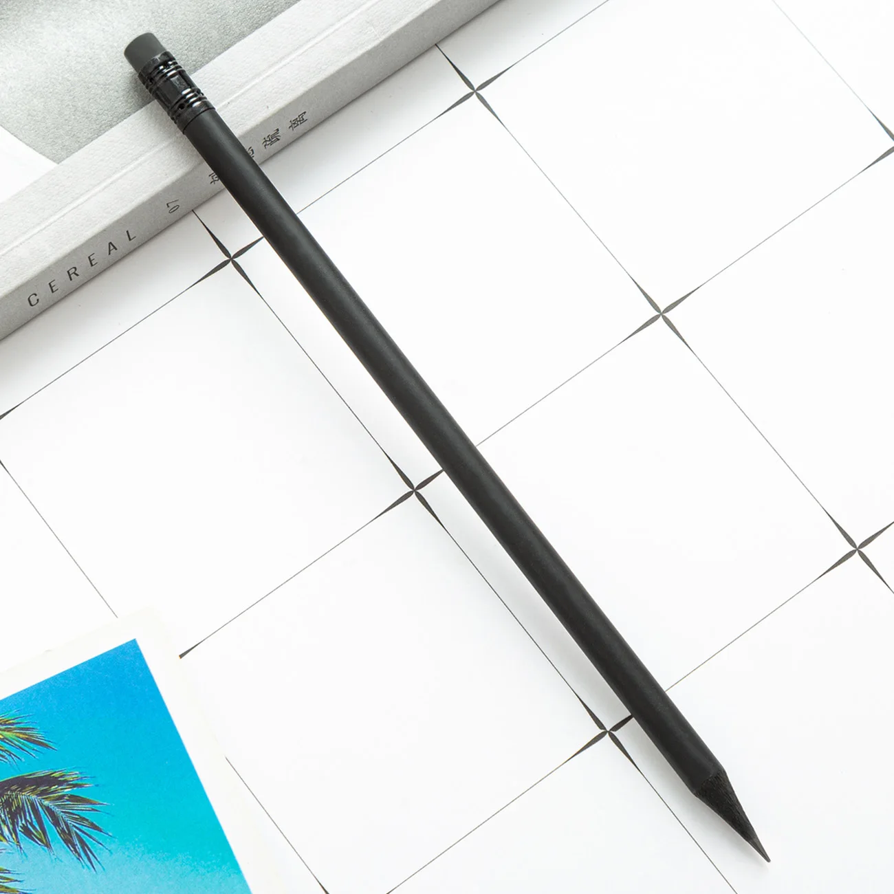 Custom logo Printed Black Wooden Pencil Promotion Stationery Pencil Wooden HB Eraser Pencil