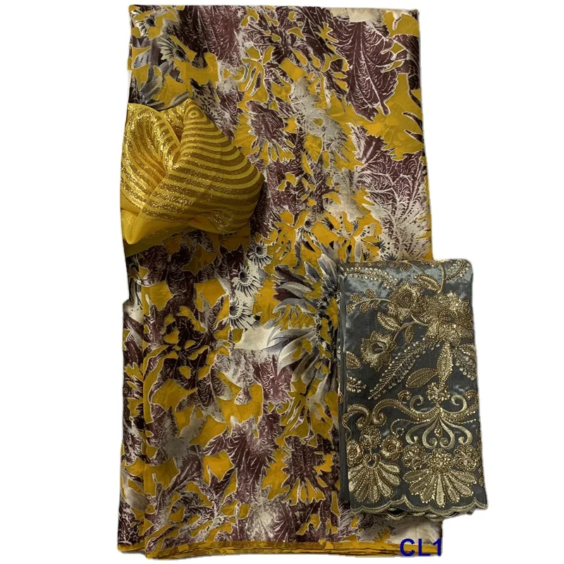 High Quality Gabasar chiffon Silk 3 pcs set Jacquard Fabric with Soft  Turban Shawl For Somalian dress and toubs