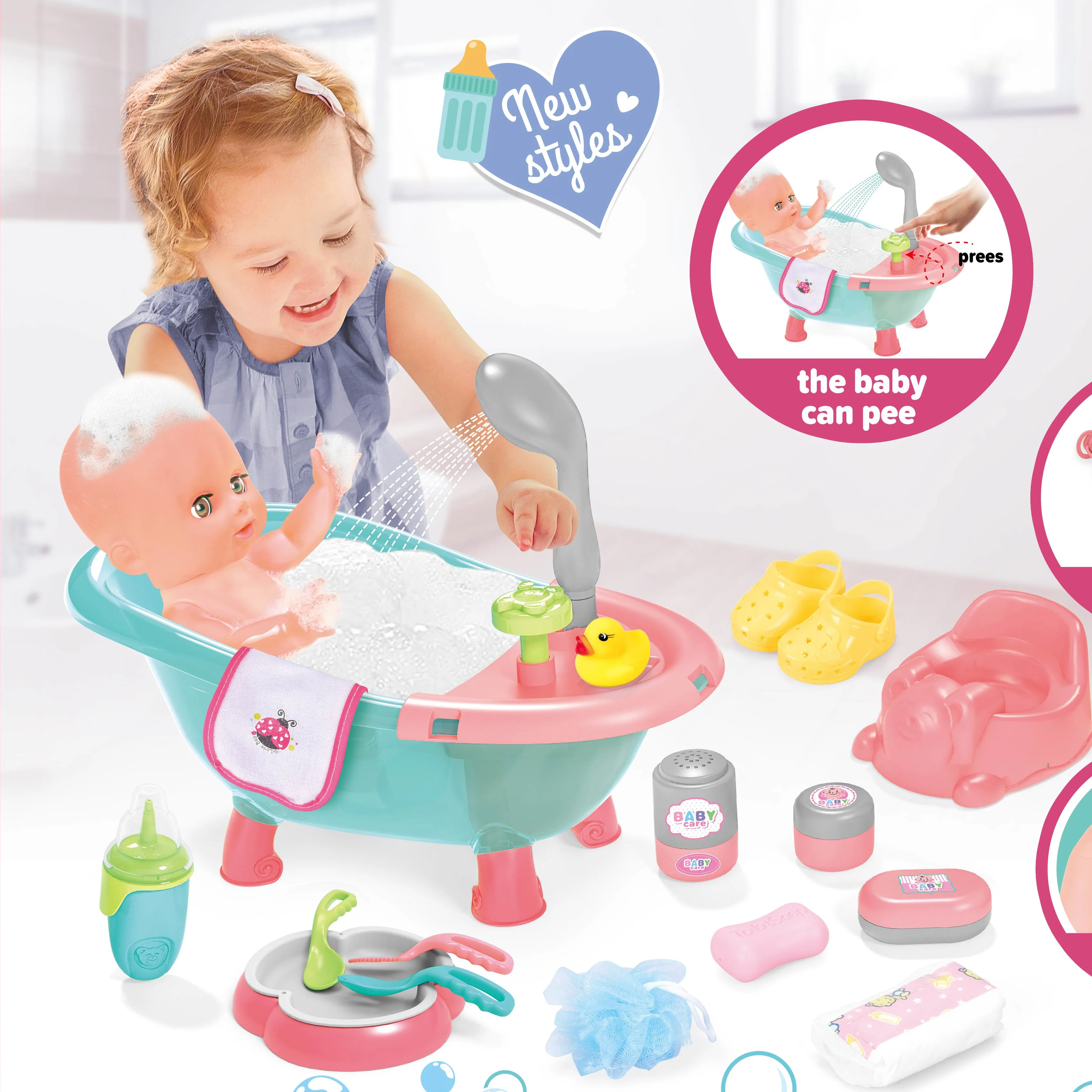 Лидер продаж; Популярная 14 дюймов новорожденных душ игровой набор IC ванны младенца кукла