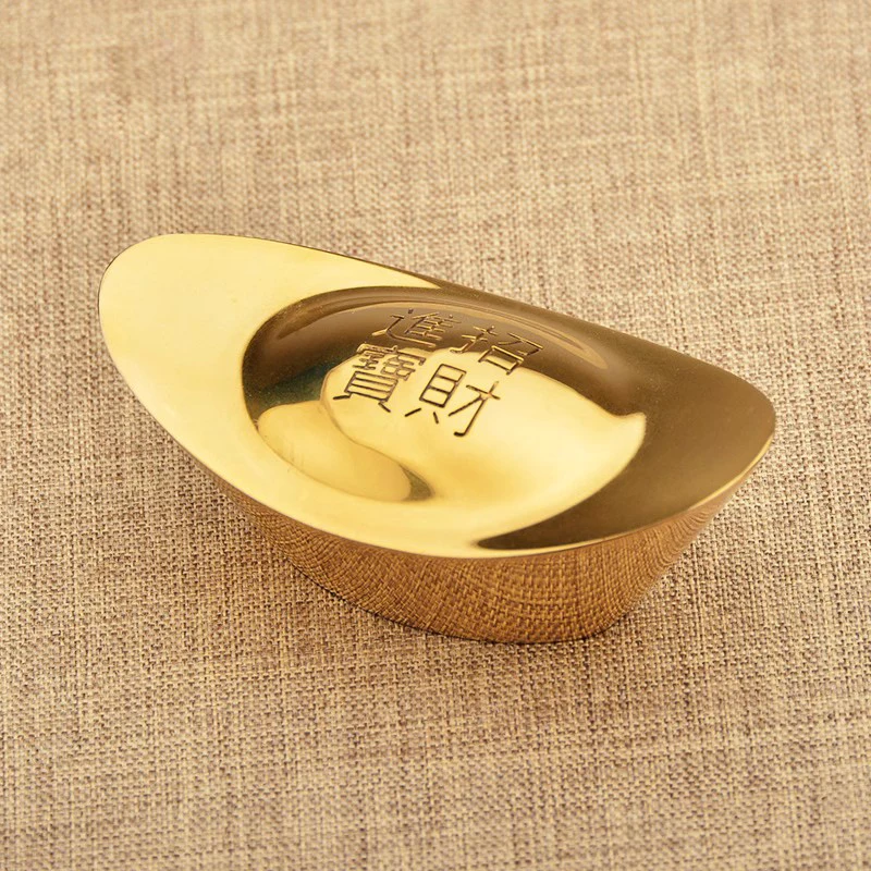 Chinese traditional style Gold Ingot Desk Tabletop Ornaments Decorative Brass Letter Paper Weight