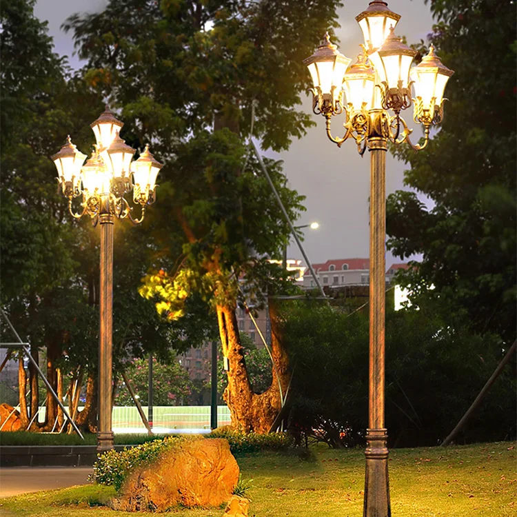Classic Outdoor Decorative Antique Cast Aluminum Street Lamp Post Led Garden Pole Light For Landscape Lighting