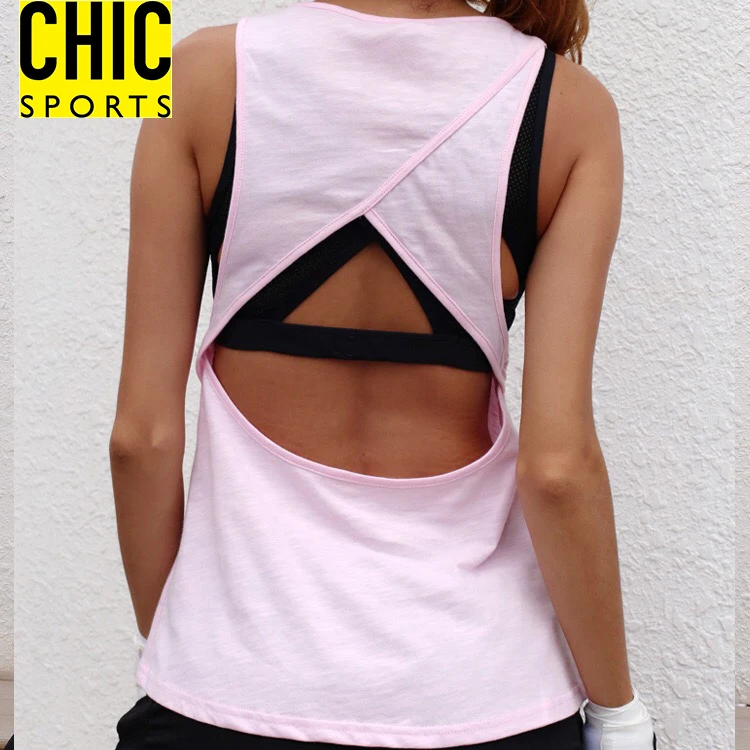 
Latest Women Letter Printed Workout Gym Fitness Wear Cut Out Back Sports Tank Top Yoga Vest 