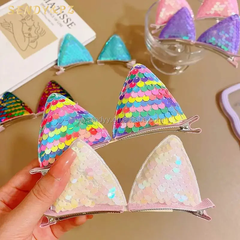 Wholesale Korean New Fashion kids Hair accessories Sequins Cat ears Hairpin Little Girl Baby Cute hairgrips