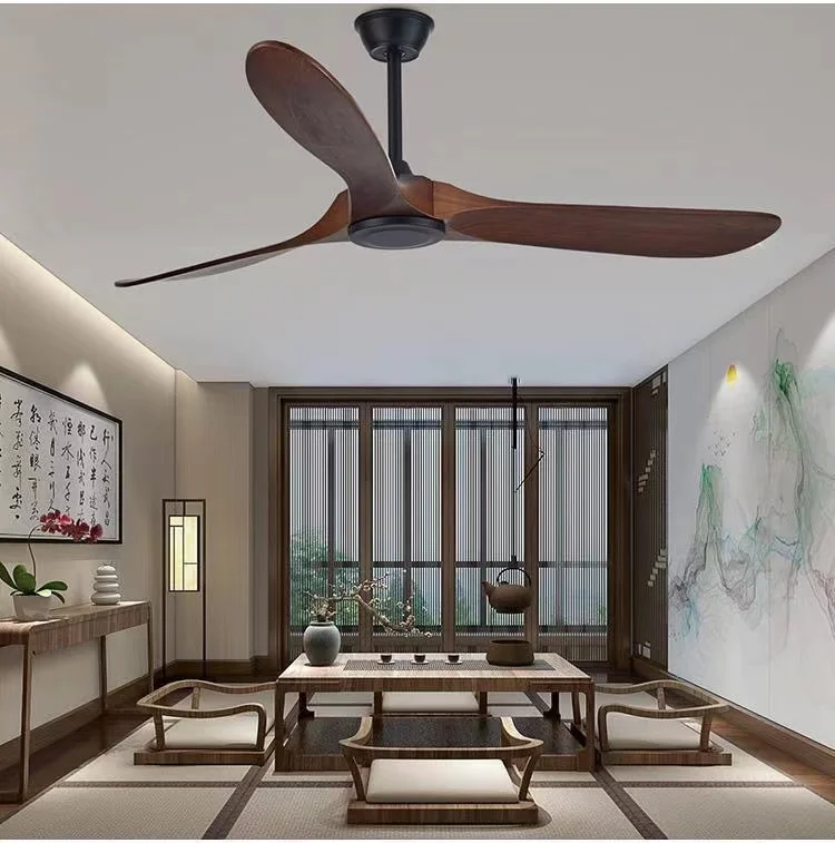 New style Nordic Luxury 52 Inch Solid Wooden 3 Blade Modern Dc Motor Mute Ceiling Fan No Light
