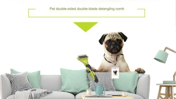 Pet Grooming Brush Double-Sided Blade Knot Comb Dog Knot Cat Hair Dematting and Deshedding Grooming Comb Rake Brush Tool