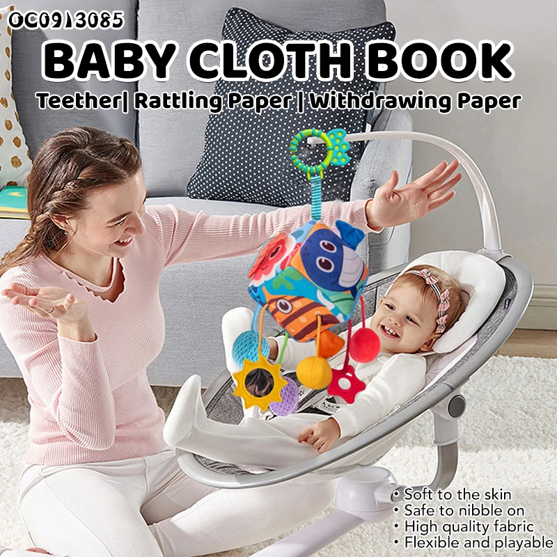 Hanging blocks baby 6 in 1 multifunction activity cube cloth soft sensory toys tissue box