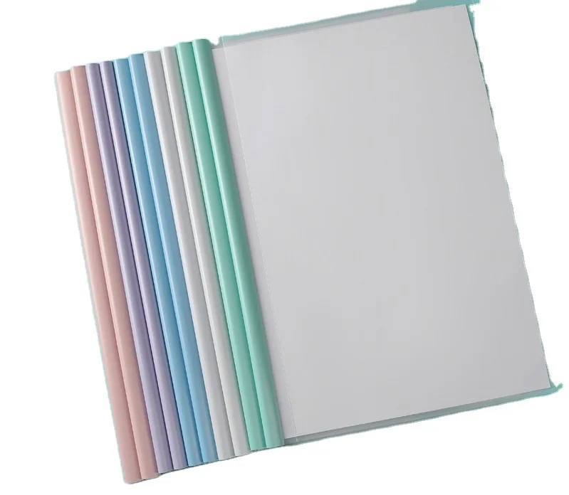 recycle PP office stationery A4 size transparent plastic report cover colorful clear Q spine slide bar file folder