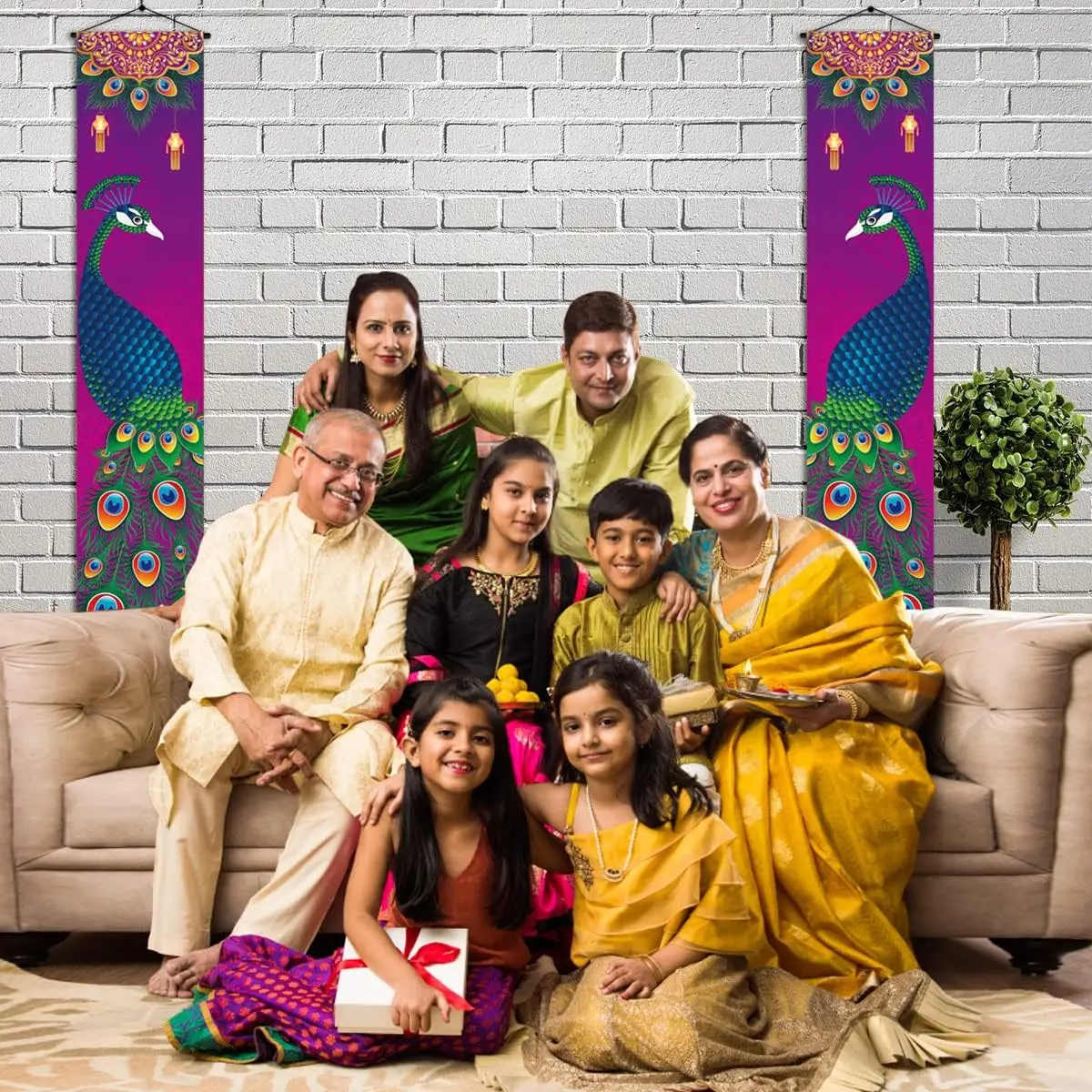 Настенная подвесная дверь баннер Diwali Павлин индийский фестиваль освещения Вечеринка входная знак подвесной украшения