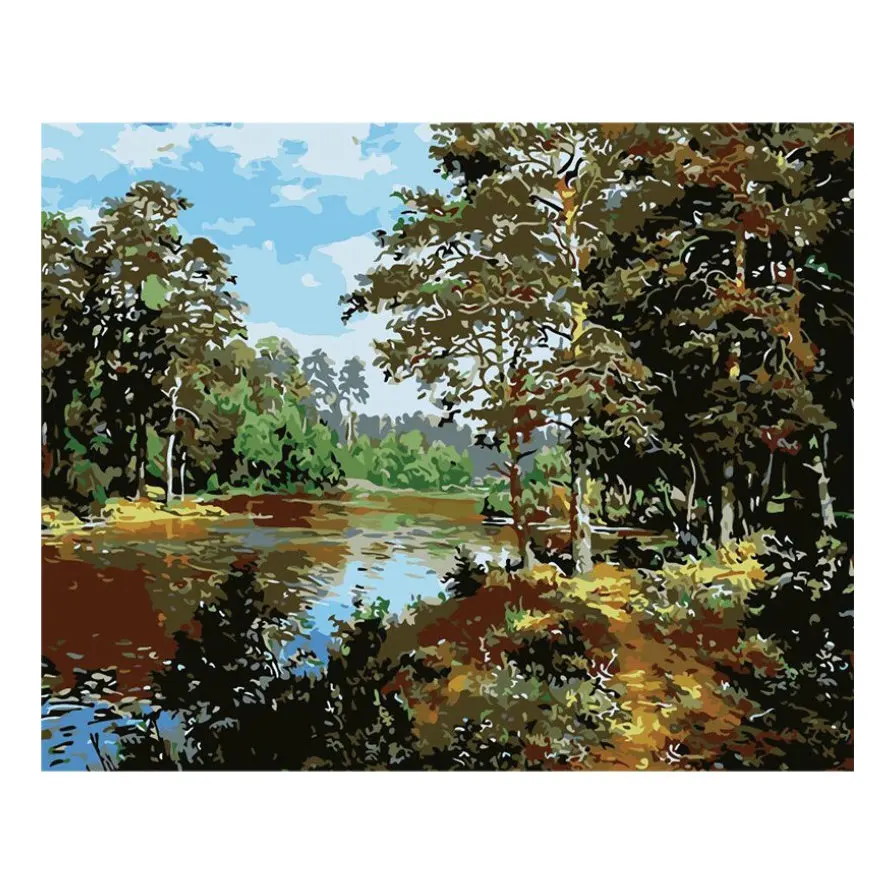 Tree river canvas painting by numbers handmade oil painting drawing painting set