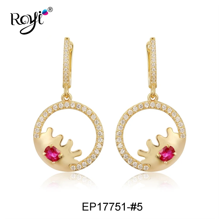 
Gorgeous Sterling Silver Jewelry Gold plated Round Shape Women Dangle S925 Earrings 