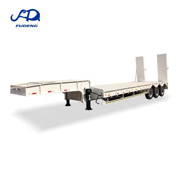 2 3 axle 80ton payload gooseneck lowbed semi trailer carry heavy duty equipment hydraulic ladder lowboy trailer