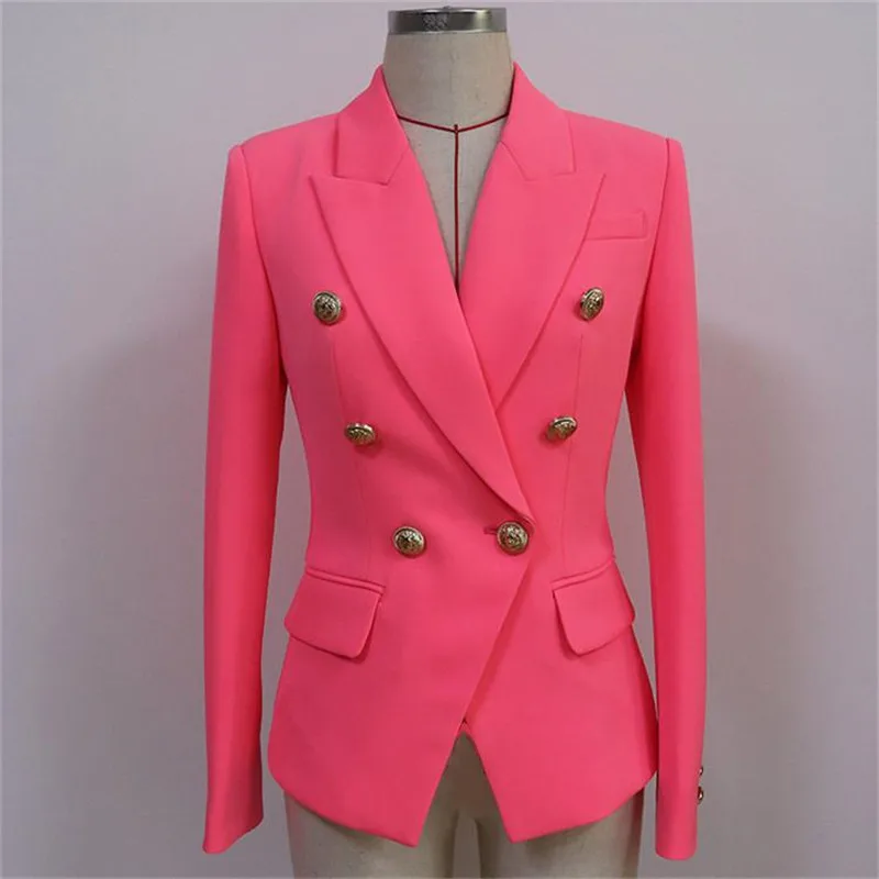 A4060 Office Wear Red Pink Khaki Double Breasted Pockets Slim Fashion Blazers Ladies Women