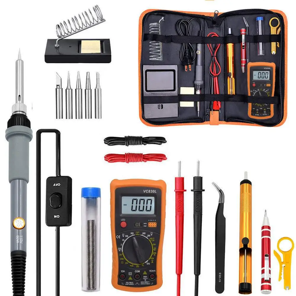 19PCS 60W Digital Electric Soldering Iron 220V 110V Temperature Adjustable LCD display Solder welding iron tool kit Tips 60W
