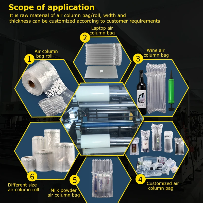 Seven-layer co-extrusion film Nylon + PE sheet on roll for Inflatable Air Cushion/Column