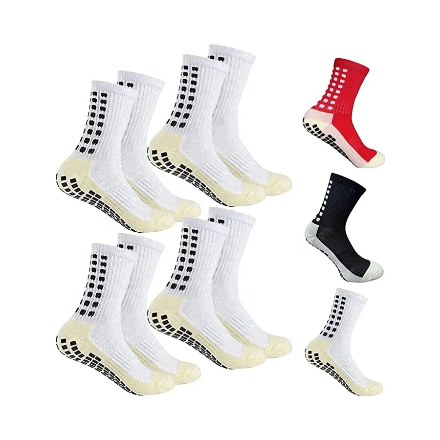 Custom High Quality White Mid Calf Mens Non Skid Football Soccer Grip Socks