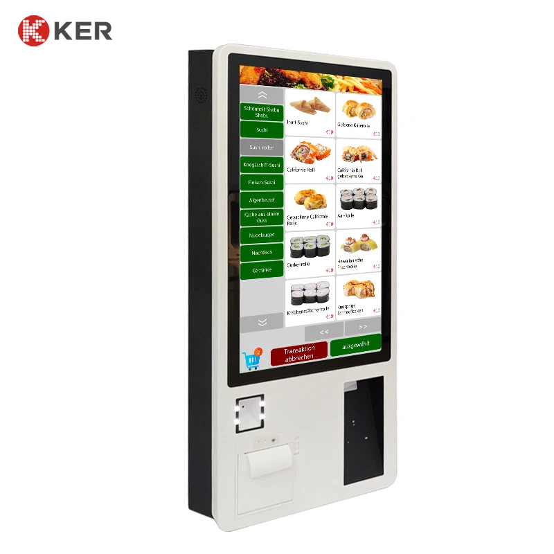 Fast Food Restaurant 32 Inch wall mounted All In One Touch Self Service Payment Ordering Kiosk