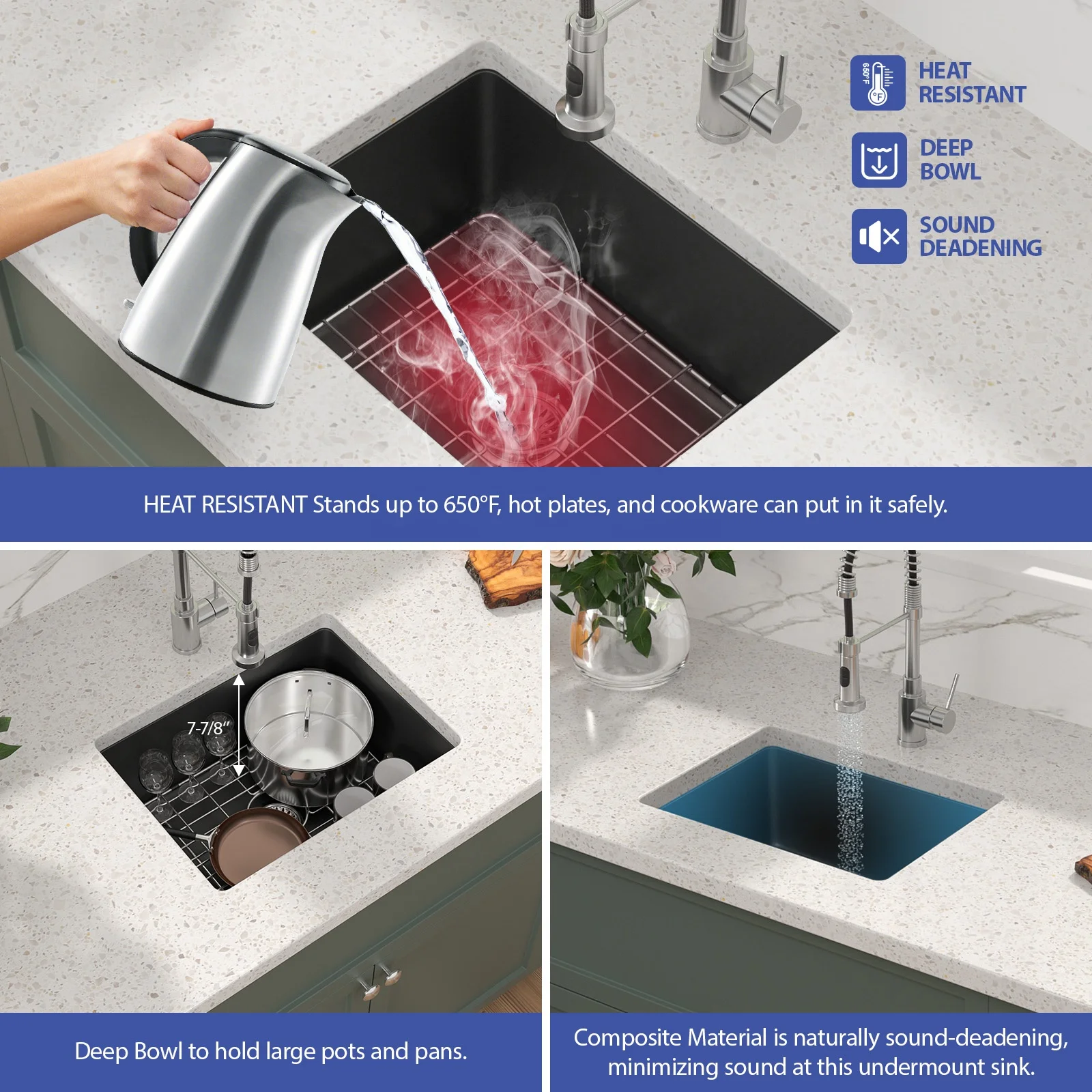 22 Granite Composite Black Kitchen Sink  28 * 17 Inch Single Bowl Kitchen Sinks  Undermount Quartz Sink for Kitchen