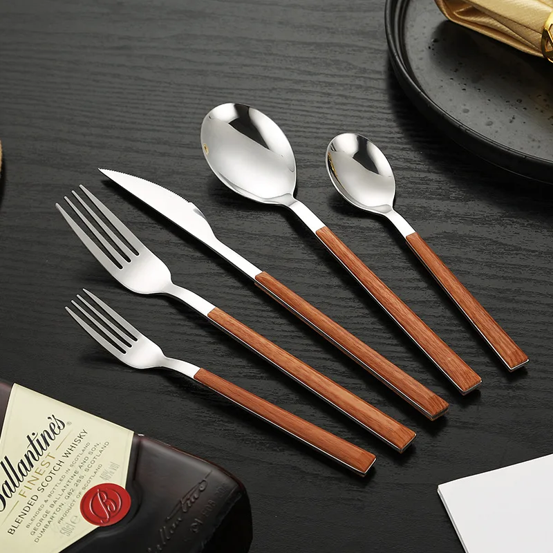 Flatware Spoon Fork Knife Stainless Steel Wooden Plating Handle Cutlery Set, Halloween Japanese Tableware
