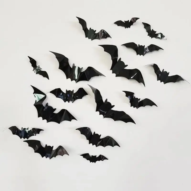 12 шт. украшения на Хэллоуин ПВХ 3D страшные летучие мыши настенная наклейка окно комната вечеринка фестиваль украшение летучая