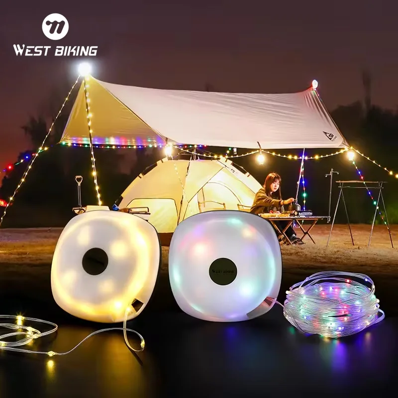 WEST BIKING New Rechargeable Emergency Waterproof Small Outdoor Camping Light Chain Usb Rechargeable Port Foldable Lights String