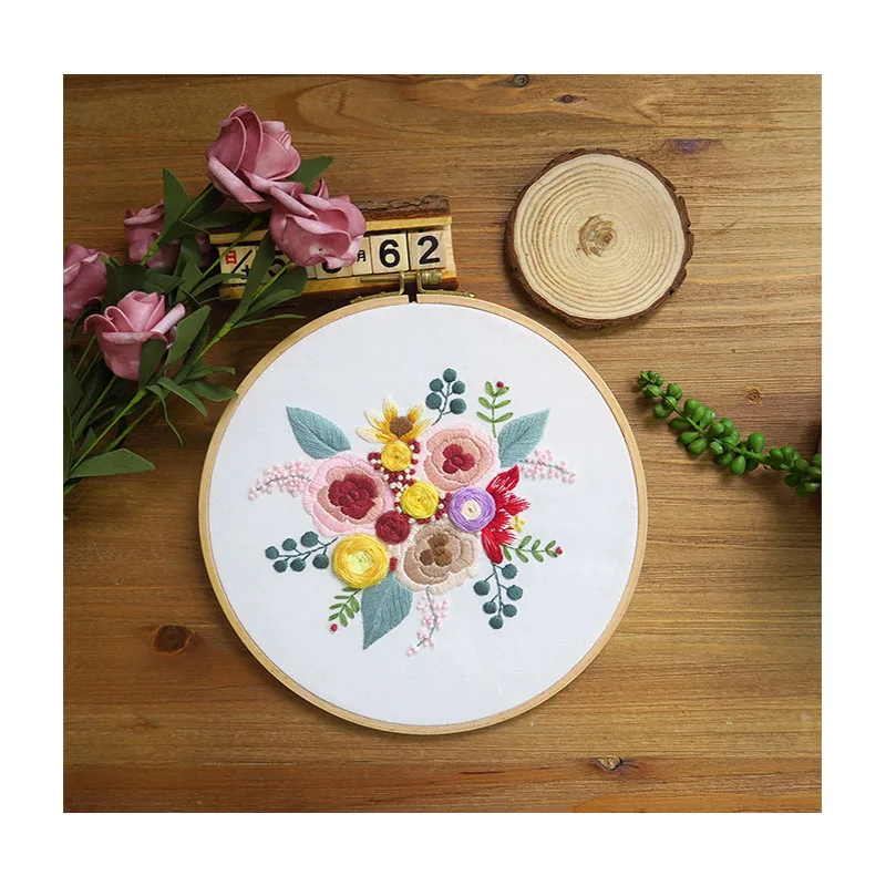 Xiurun  HOT Selling Handmade Embroidery Set Needlework Sewing Craft Purple Daisyflower DIY Embroidery Kits