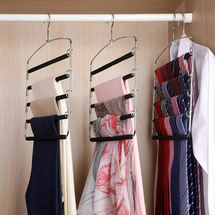 Good Quality Metal 5 Layers Non Slip Foam Padded Multifunction Space Saving Clothes Pants Tie Scarf Hangers